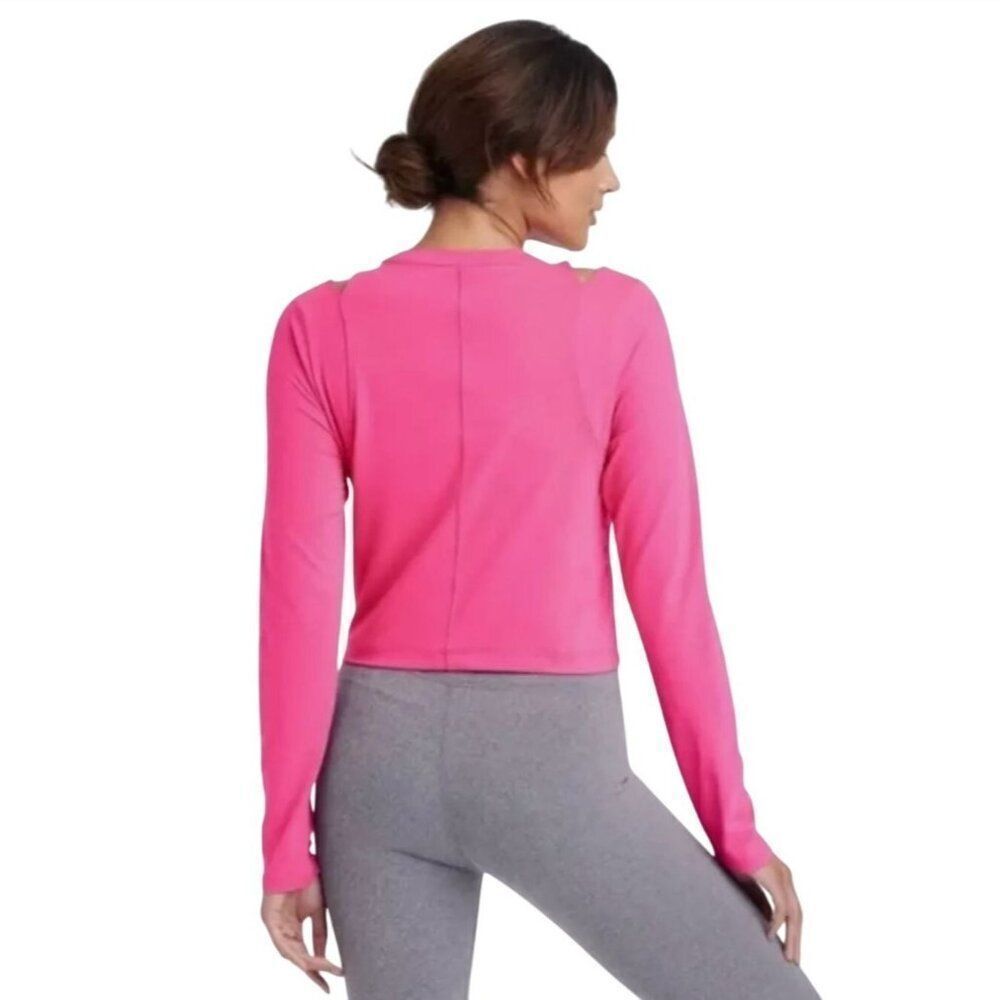 NWT ALL IN MOTION Cropped Long Sleeve Top S Cutout on Shoulder UV Protection - Picture 3 of 9